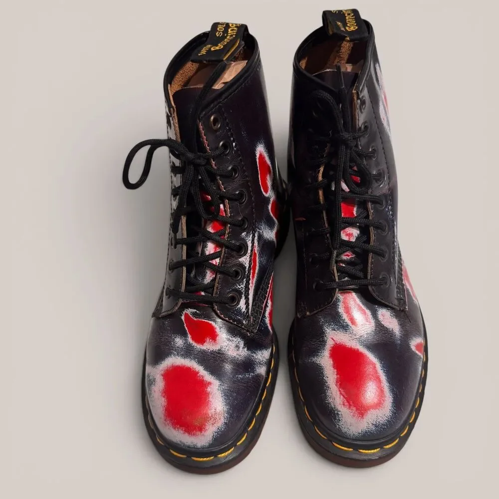 Dr. Martens 1460 8 Eye Boots UK6 US 8 Women Red Blue Rub Off Leather Punk